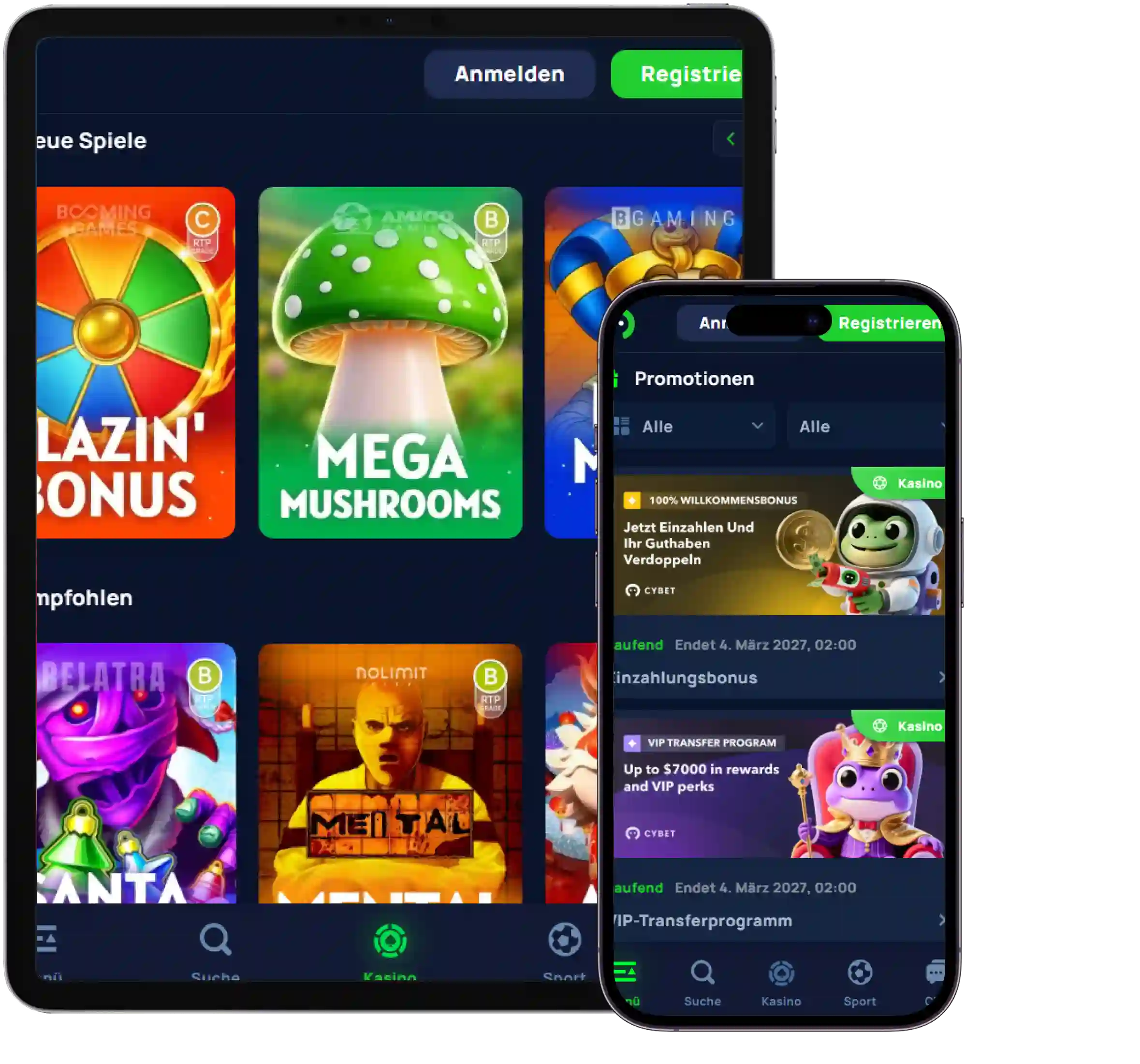 Cybet Casino mobile Version auf Smartphone und Tablet mit Spielen und Bonus Angeboten