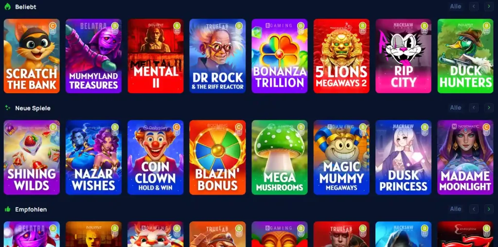 Cybet Casino Slot Spiele Lobby mit verschiedenen Spielautomaten und neuen Spielen
